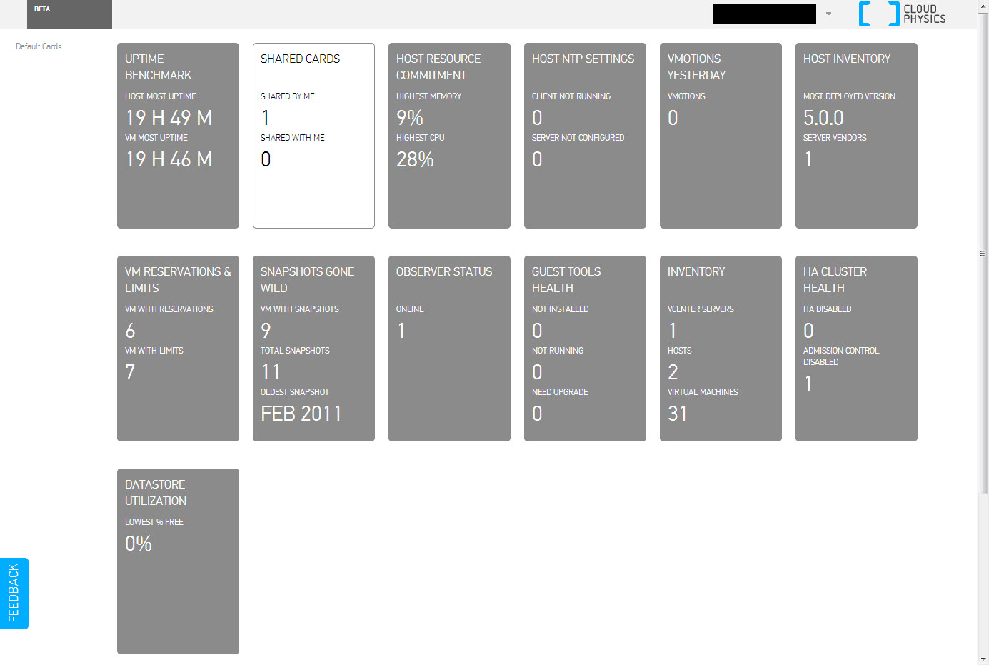 CloudPhysics Monitoring Page